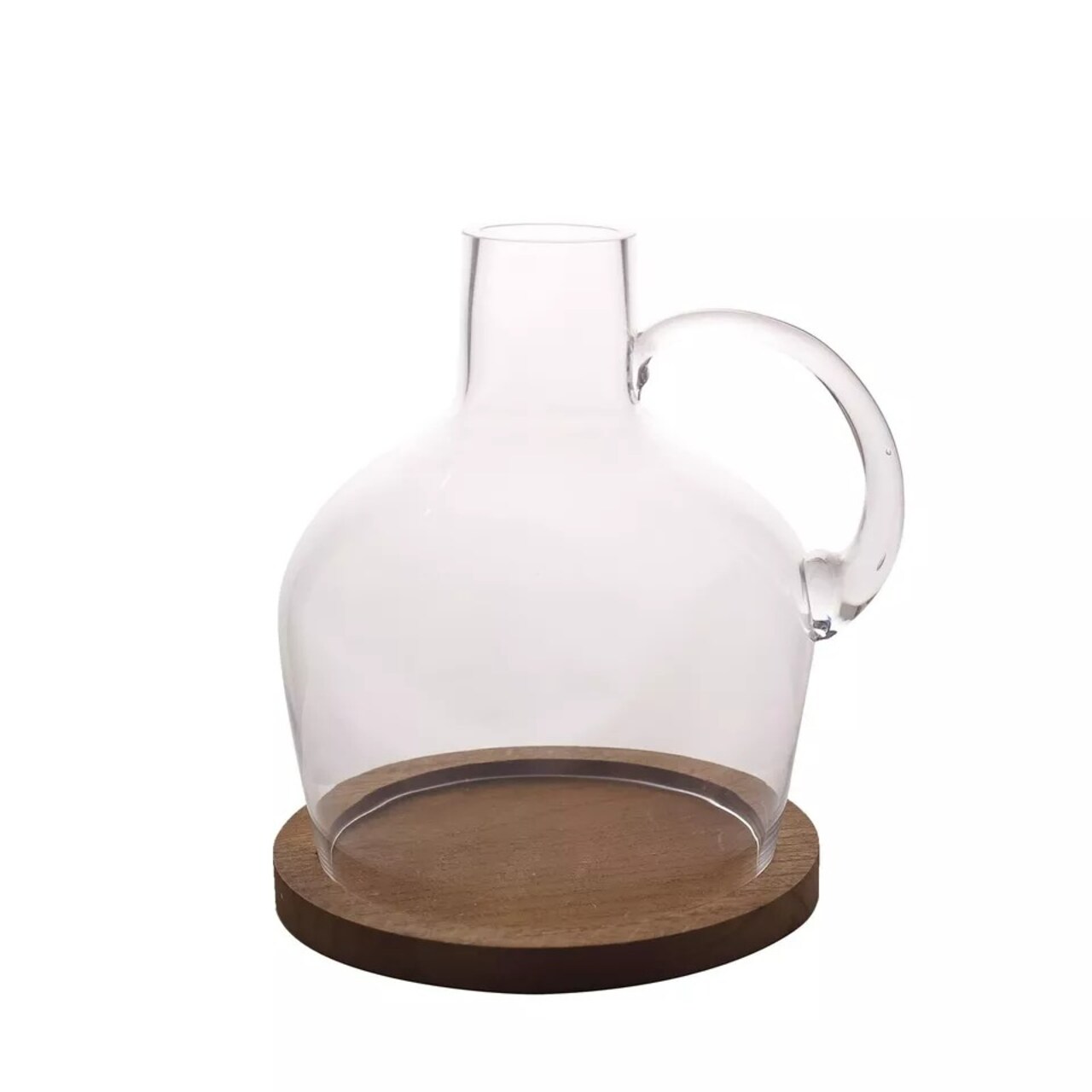 10" tall Clear Glass Vase Jug with Wooden Base Wedding Party Events Centerpieces